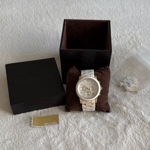 Michael Kors Gold and White Chronograph Watch